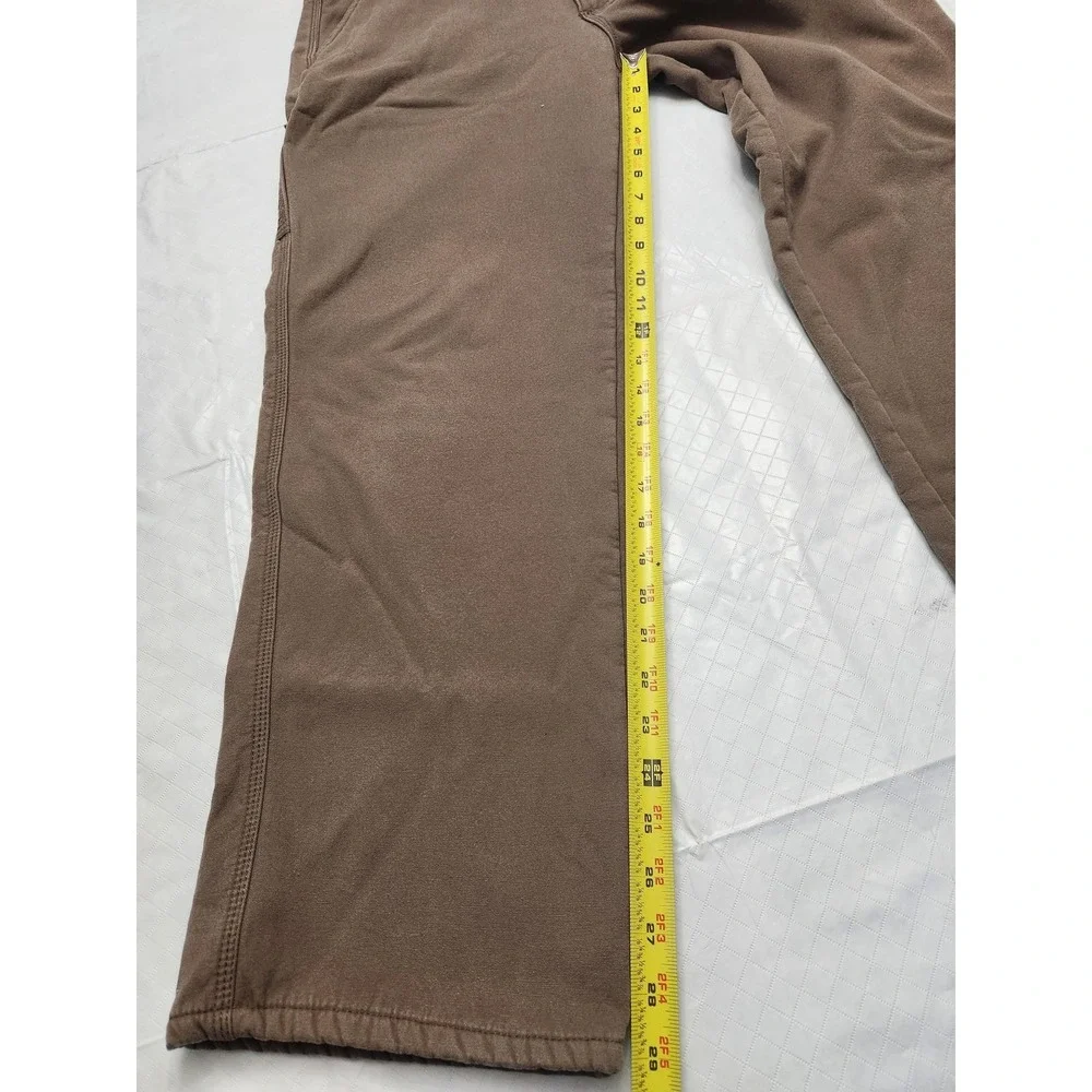 Stanley Pants Mens 34x30 Brown Fleece Lined Canvas Carpenter Insulated Workwear - Picture 8 of 13
